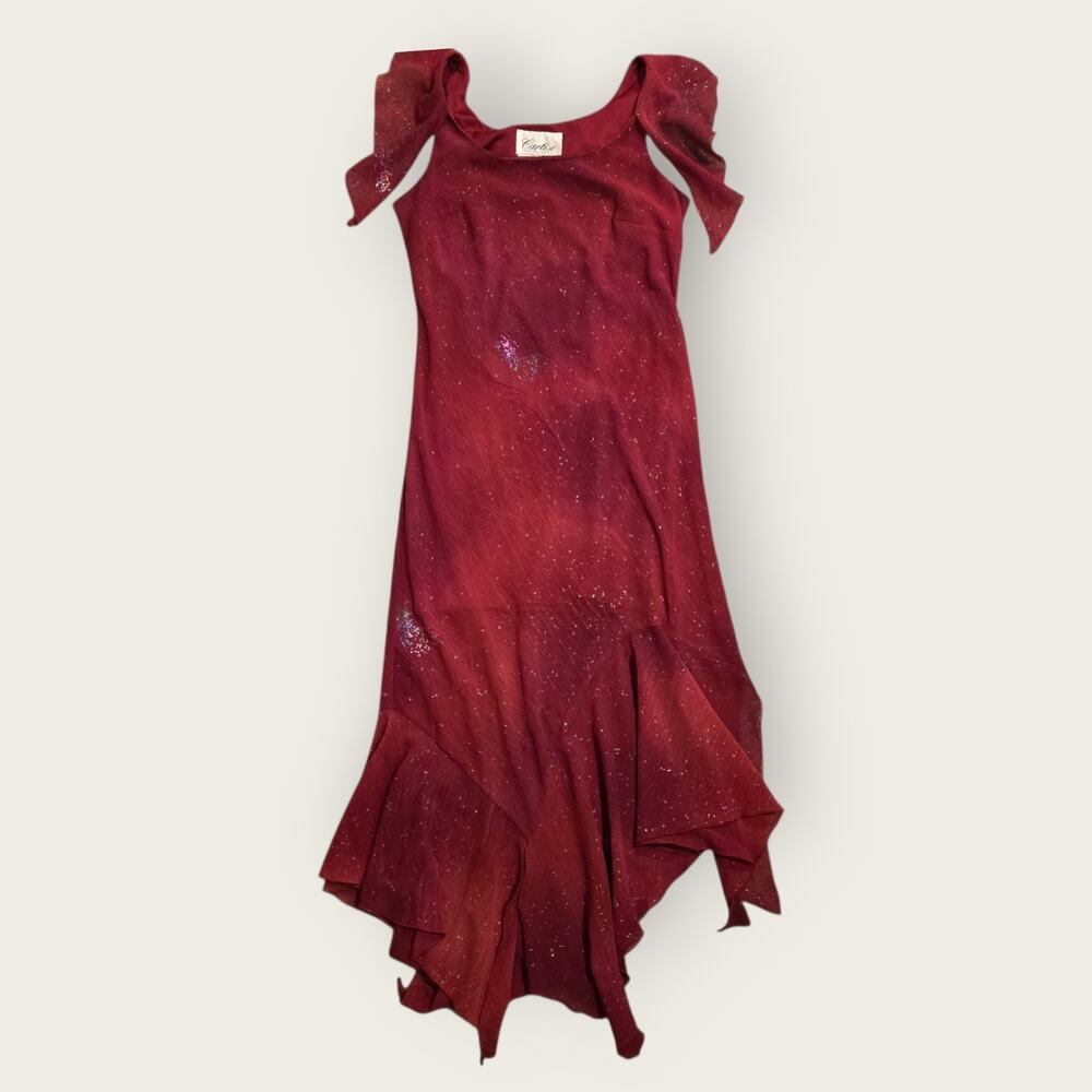 Vintage Y2K Red Sparkly Paint Splatter Whimsy Fairy Prom Homecoming Dress Sz 12
